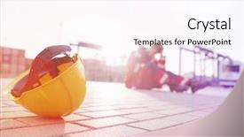  Presentation with shipyard - PPT layouts with yellow hardhat at shipyard background and a  colored foreground