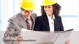  Presentation with technology plant - Cool new theme with yellow helmet at the construction backdrop and a  colored foreground