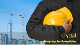  Presentation with safety building inspection - Presentation theme consisting of yellow helmet on building background and a tawny brown colored foreground