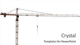  Presentation with crane - Slides with yellow hoisting crane isolate background and a white colored foreground