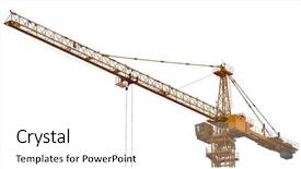  Presentation with crane - Slide deck with yellow hoisting crane isolate background and a white colored foreground