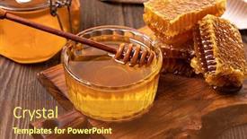  Presentation with honeycomb - Cool new slide set with yellow honey and honeycomb slice on a wooden table backdrop and a tawny brown colored foreground