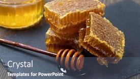  Presentation with honeycomb - Slide set having yellow-honey-and-honeycomb-slice background and a ocean colored foreground