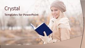  Presentation with reading - Audience pleasing slide deck consisting of yellow journalism - happy blond woman reading backdrop and a  colored foreground