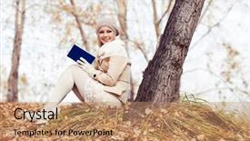  Presentation with reading - Theme enhanced with yellow journalism - happy stylish blond woman reading background and a  colored foreground