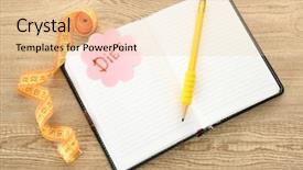  Presentation with med diet - Slides enhanced with yellow journalism - planning of diet notebook measuring background and a  colored foreground