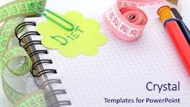  Presentation with diet - PPT theme with yellow journalism - planning of diet notebook measuring background and a sky blue colored foreground