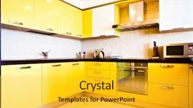  Presentation with interior design yellow and green - PPT theme enhanced with yellow kitchen interior in modern background and a gold colored foreground