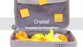  Presentation with suitcase - PPT theme consisting of yellow legal pad - open suitcase with paper stickers background and a  colored foreground