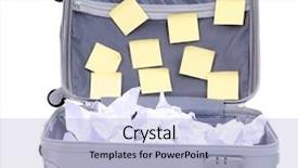  Presentation with suitcase - Audience pleasing slide set consisting of yellow legal pad - open suitcase with paper stickers backdrop and a light blue colored foreground