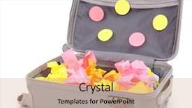  Presentation with suitcase - Slide set consisting of yellow legal pad - open suitcase with paper stickers background and a coral colored foreground