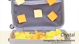 Presentation with suitcase - Slide deck featuring yellow legal pad - open suitcase with paper stickers background and a yellow colored foreground