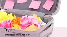  Presentation with suitcase - Audience pleasing presentation consisting of yellow legal pad - open suitcase with paper stickers backdrop and a coral colored foreground