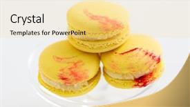  Presentation with food white - Presentation theme enhanced with yellow macarons on glass confectionery background and a blonde colored foreground