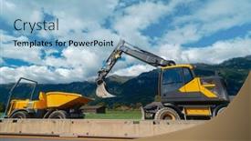  Presentation with excavator - Presentation design having yellow-medium-wheeled-excavator background and a light blue colored foreground