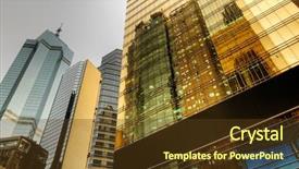  Presentation with modern color - Cool new PPT layouts with yellow modern - color business office buildings exterior backdrop and a tawny brown colored foreground