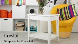  Presentation with white clay tiled roof - Presentation design consisting of yellow modern - white living room with armchair background and a light gray colored foreground