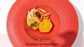  Presentation with mango fruit - PPT theme consisting of yellow-mousse-cake-in-contemporary background and a red colored foreground