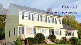  Presentation with colonial - Colorful presentation theme enhanced with american colonies - yellow new england style colonial backdrop and a light blue colored foreground