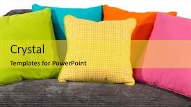  Presentation with colorful of antibiotics capsule pills - Beautiful presentation featuring yellow orange blue - colorful pillows on couch isolated backdrop and a yellow colored foreground