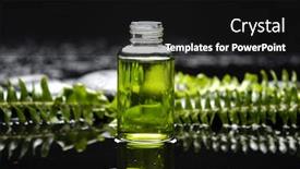  Presentation with essential oil - Audience pleasing PPT theme consisting of yellow orchid with bottle of essential oil and green plant on pebbles backdrop and a black colored foreground