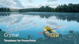  Presentation with boat river - Presentation design featuring yellow-packraft-rubber-boat background and a teal colored foreground