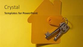  Presentation with house key - Beautiful PPT theme featuring yellow-paper-house-and-key backdrop and a gold colored foreground