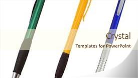  Presentation with shining - Slides with yellow pencil - colorful shining pens isolated background and a cream colored foreground