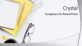  Presentation with office desk reception - Beautiful PPT theme featuring yellow pencil - white office desk with computer backdrop and a sky blue colored foreground