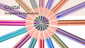  Presentation with crayons - PPT layouts having yellow pencils row white paper - wooden crayons perfectly sharpened placed background and a coral colored foreground