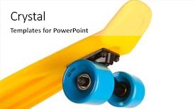  Presentation with abstract yellow gold and white - Colorful presentation design enhanced with yellow penny skateboard part isolated backdrop and a white colored foreground