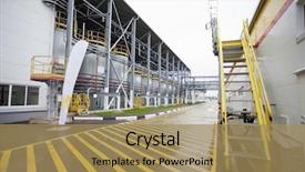  Presentation with pipeline - Beautiful PPT theme featuring yellow pipeline - image of factory courtyard backdrop and a coral colored foreground