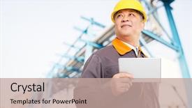  Presentation with old man - Amazing PPT layouts having yellow pipeline - old chinese man engineer tablet backdrop and a coral colored foreground