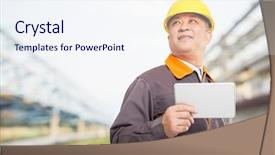  Presentation with oil pipeline - Audience pleasing PPT layouts consisting of yellow pipeline - old chinese man engineer tablet backdrop and a sky blue colored foreground