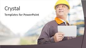  Presentation with oil pipeline - PPT theme consisting of yellow pipeline - old chinese man engineer tablet background and a white colored foreground