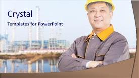  Presentation with oil refinery - Amazing presentation design having yellow pipeline - old chinese man engineer backdrop and a sky blue colored foreground