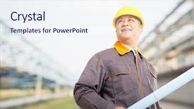  Presentation with oil pipeline - Slides enhanced with yellow pipeline - old chinese man engineer background and a  colored foreground