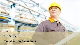  Presentation with oil refinery - Colorful PPT theme enhanced with yellow pipeline - old chinese man engineer backdrop and a soft green colored foreground