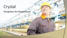  Presentation with oil pipeline - Colorful slide deck enhanced with yellow pipeline - old chinese man engineer backdrop and a sky blue colored foreground