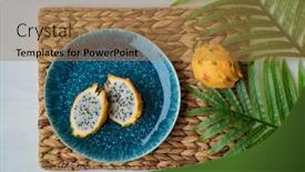  Presentation with pitaya - Theme having yellow-pitaya-dragonfruit-sliced-presented background and a coral colored foreground