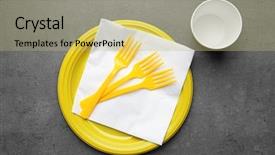  Presentation with tableware - Presentation theme featuring yellow plastic disposable tableware background and a mint green colored foreground