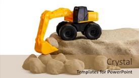  Presentation with excavator - PPT theme enhanced with yellow-plastic-excavator-in-kinetic background and a coral colored foreground