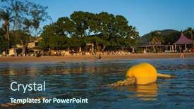  Presentation with plastic - Presentation theme featuring yellow-plastic-float-buoy background and a ocean colored foreground