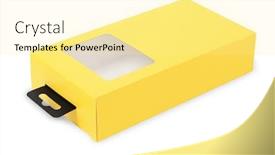  Presentation with packaging - Beautiful PPT theme featuring yellow product packaging box lying on white background backdrop and a blonde colored foreground