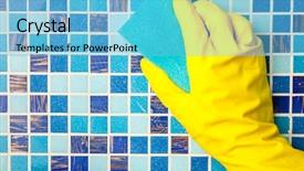  Presentation with mosaic - Cool new presentation theme with yellow protective glove cleaning backdrop and a light blue colored foreground