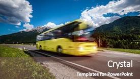  Presentation with road bus - Amazing slides having yellow public bus traveling on the road in the background the dolomites alps italy public transport service warning - authentic shooting there is a motion blur backdrop and a violet colored foreground