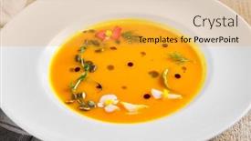  Presentation with soup - Amazing slide deck having yellow-pumpkin-soup-on-wooden backdrop and a yellow colored foreground