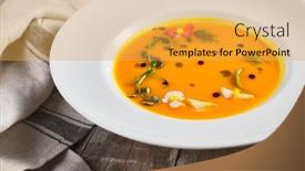  Presentation with soup - Beautiful slide deck featuring yellow-pumpkin-soup-on-wooden backdrop and a yellow colored foreground