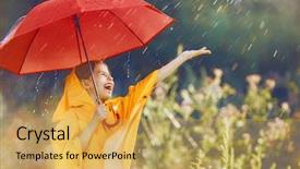  Presentation with rainfall - Cool new PPT layouts with yellow raincoat and enjoying rainfall backdrop and a yellow colored foreground