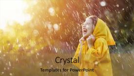  Presentation with rainfall - Slide set featuring yellow raincoat and enjoying rainfall background and a gold colored foreground